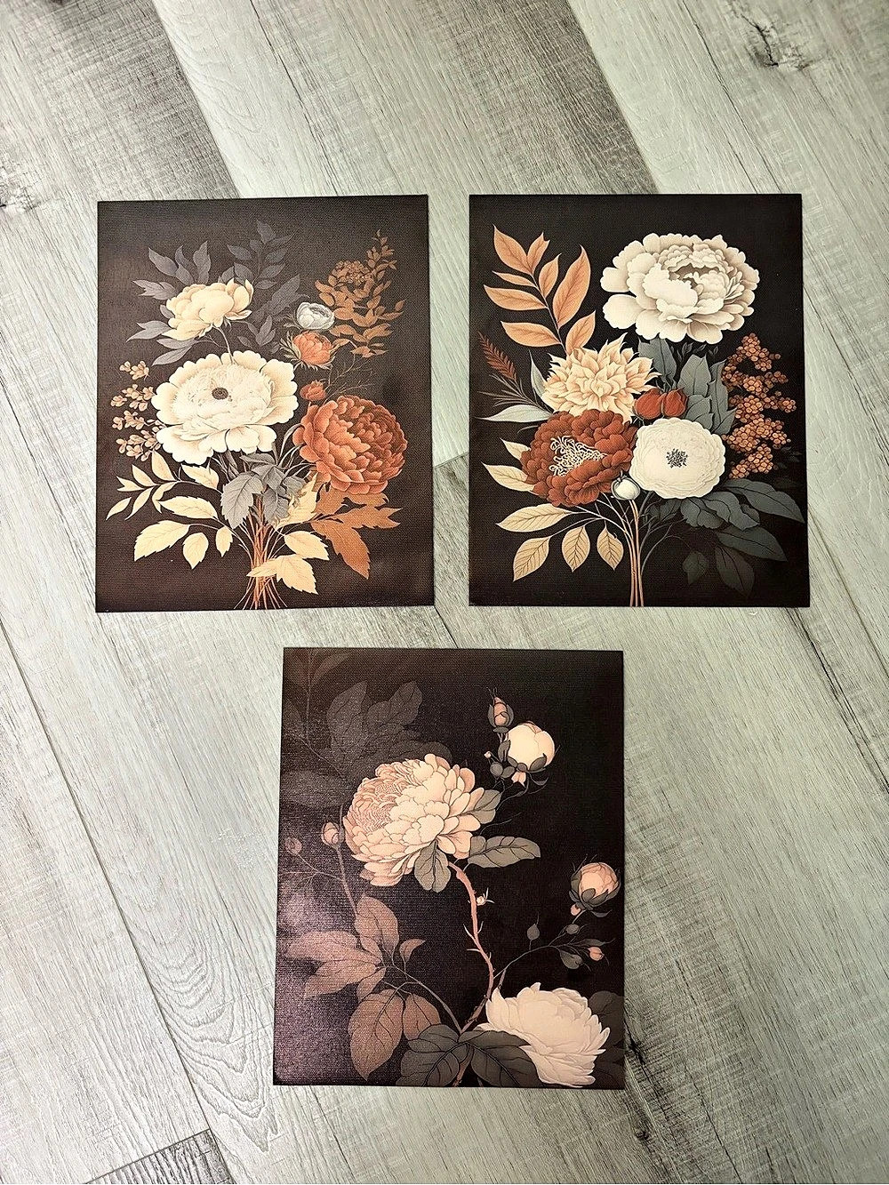 Set of 3 Vintage Floral Prints Textured Botanical Gallery Wall Art
